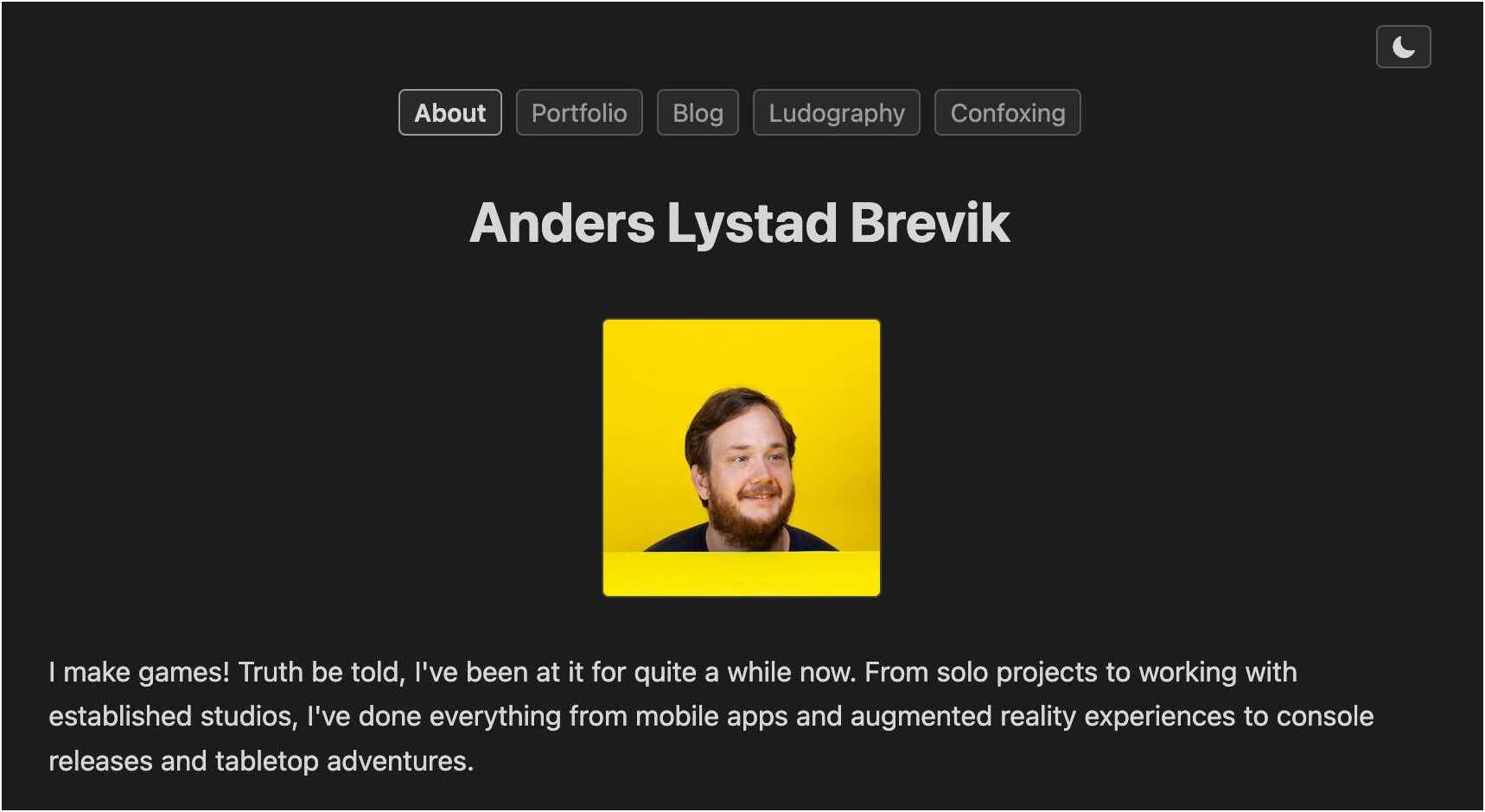 A screenshot of my new website
