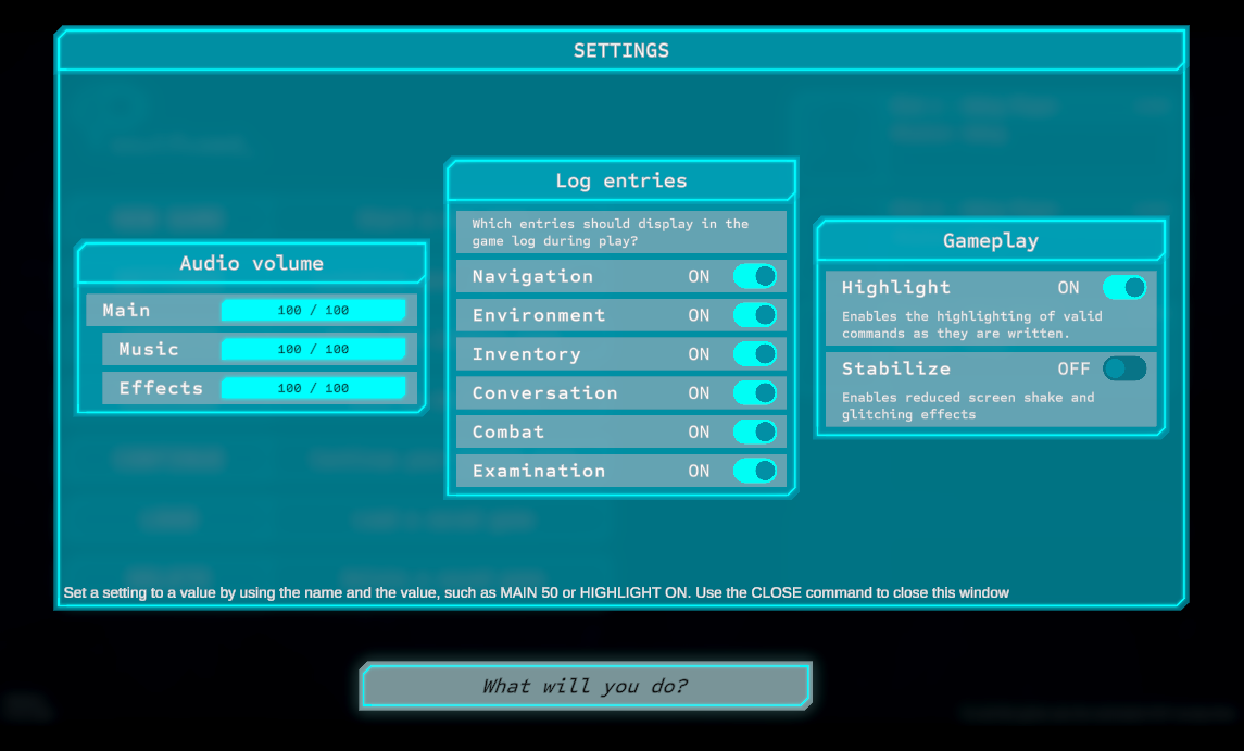 Screenshot of the settings screen.